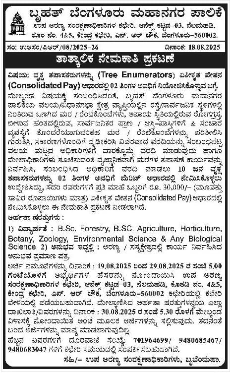 BBMP Tree Enumerators paper notice dated 18-08-2025