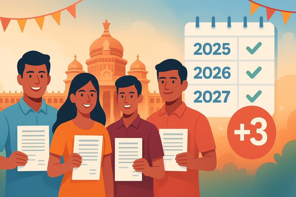 One-time order: Karnataka adds 3 years to the upper age limit for all categories in state govt direct recruitment; valid for notifications till Dec 31, 2027.