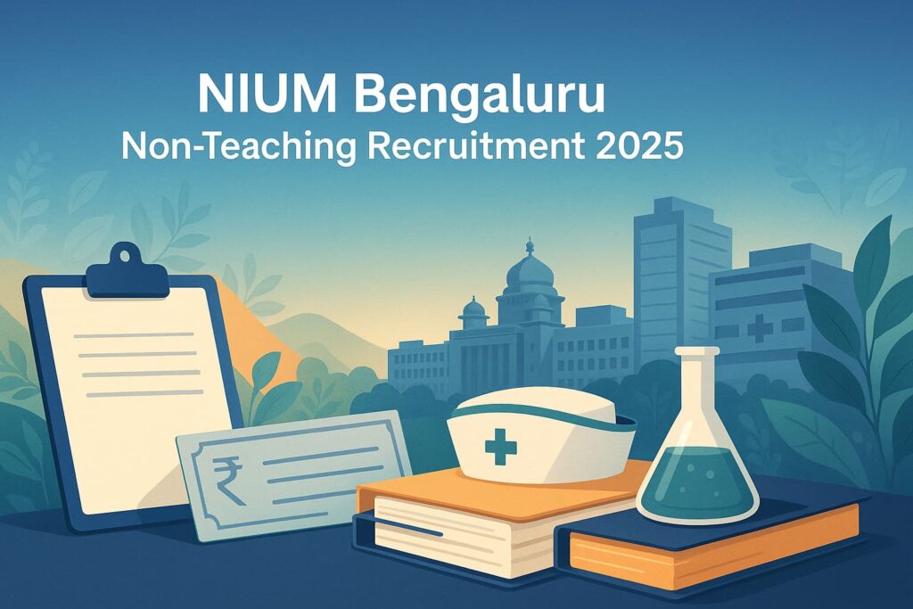Offline applications invited for 31 non-teaching posts at NIUM, Bengaluru—eligibility, fees, pay scales, and selection. Last date: 03-Nov-2025.