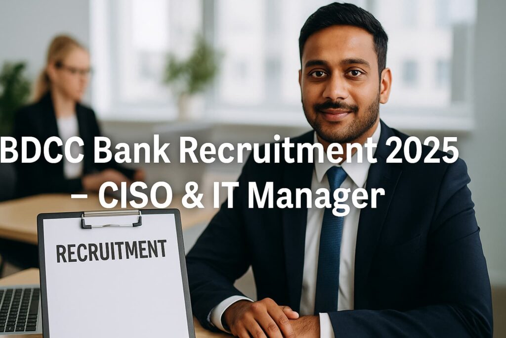 BDCC Bank Recruitment 2025 – CISO & IT Manager: professional office scene with recruitment board, suitable for apply online announcement