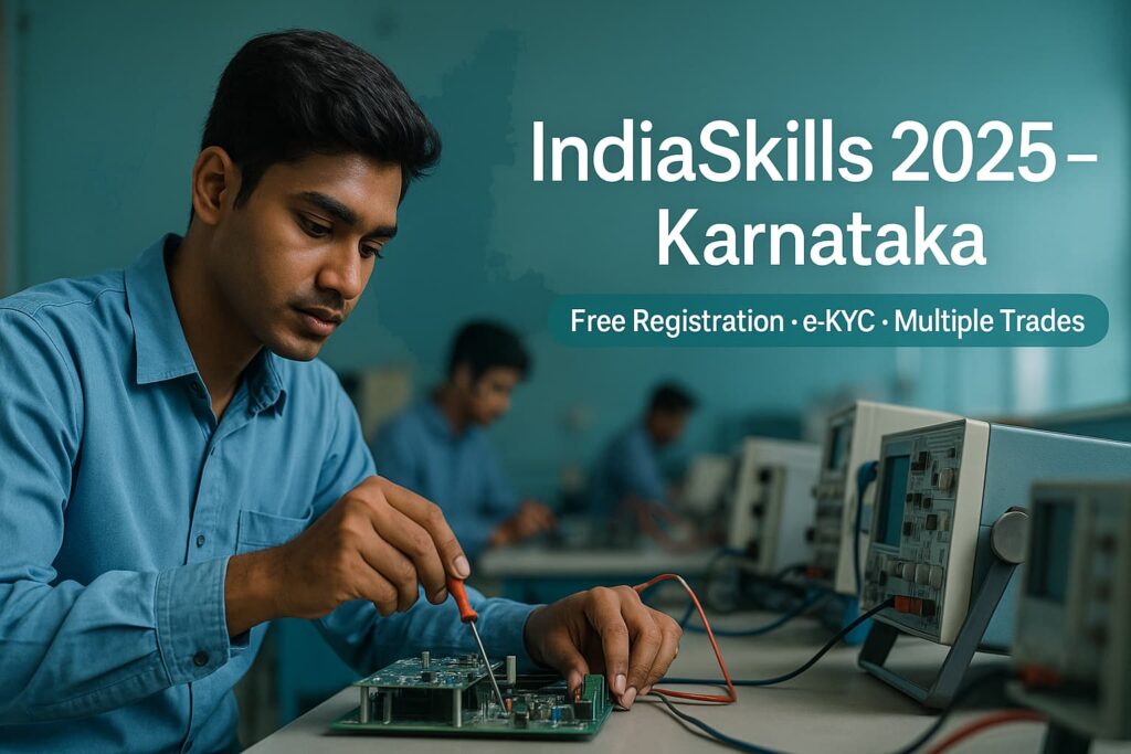 IndiaSkills 2025 Karnataka — Free registration, e-KYC and multiple trades; Karnataka student assembling an electronic circuit in a training lab